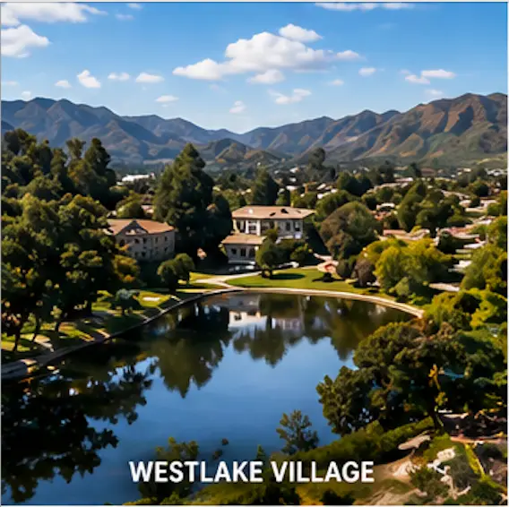 Aerial view of Westlake Village neighborhood served by Stellar Sewers