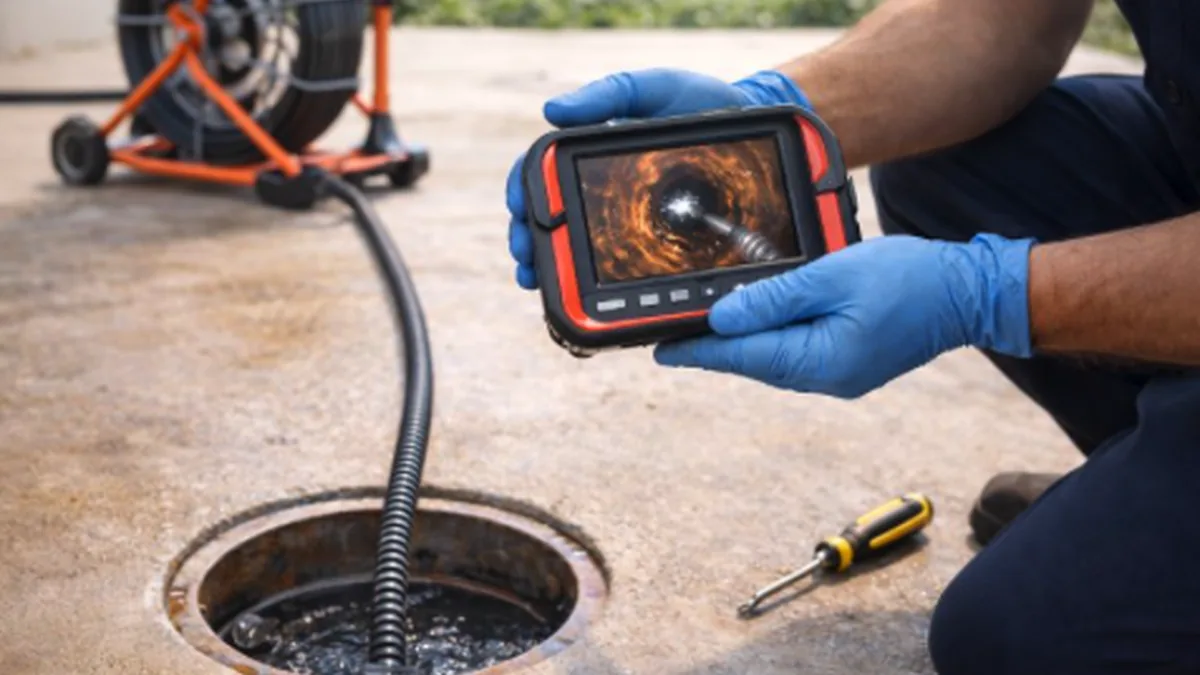 Sewer camera inspection equipment at a drain line
